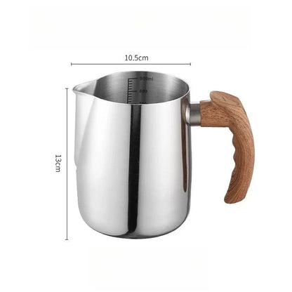 Coffee Milk Frothing Pitcher Stainless Steel with Scale Wooden Handle Eagle Spout Latte Coffee Kitchen Cafe Accessories