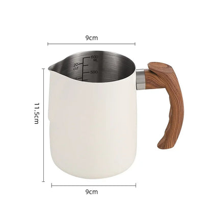 Coffee Milk Frothing Pitcher Stainless Steel with Scale Wooden Handle Eagle Spout Latte Coffee Kitchen Cafe Accessories