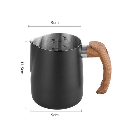 Coffee Milk Frothing Pitcher Stainless Steel with Scale Wooden Handle Eagle Spout Latte Coffee Kitchen Cafe Accessories