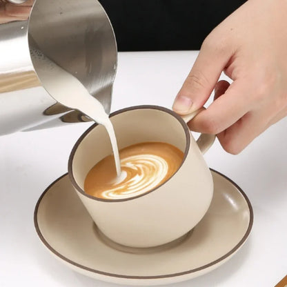 Coffee Milk Frothing Pitcher Stainless Steel with Scale Wooden Handle Eagle Spout Latte Coffee Kitchen Cafe Accessories